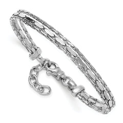SS RH-plated Polished 3-Strand Fancy w/1in ext. Bracelet