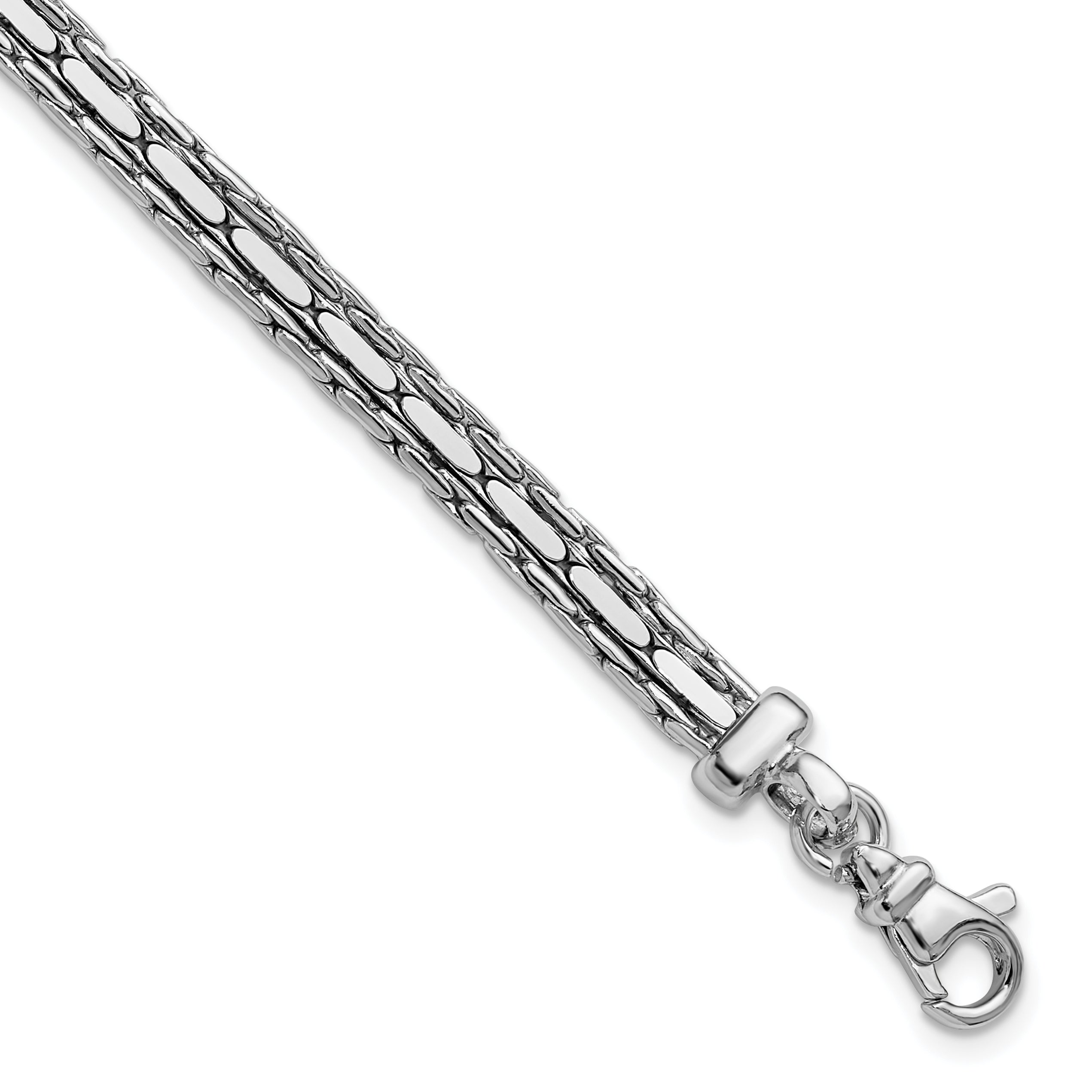 SS RH-plated Polished 3-Strand Fancy w/1in ext. Bracelet