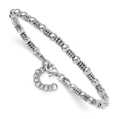 Sterling Silver RH-plated Fancy Beaded w/1in ext. Bracelet
