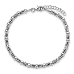 Sterling Silver RH-plated Fancy Beaded w/1in ext. Bracelet