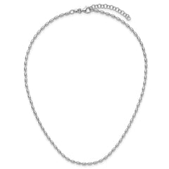Sterling Silver RH-plated Oval Beaded w/1.75in ext. Necklace