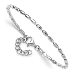 Sterling Silver RH-plated Oval Beaded w/1.25in ext. Bracelet