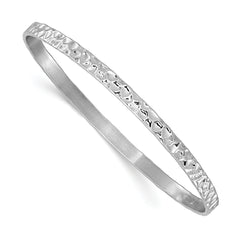 Sterling Silver RH-plated Polished/Hammered Slip-On Bangle