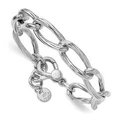 SS RH-plated Polished/Grooved Link w/.75in ext. Bracelet