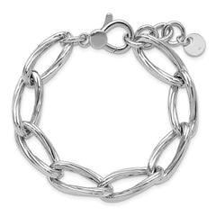 SS RH-plated Polished/Grooved Link w/.75in ext. Bracelet