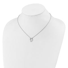 Sterling Silver RH-plat Polish/Brush Oval w/1in ext. Necklace