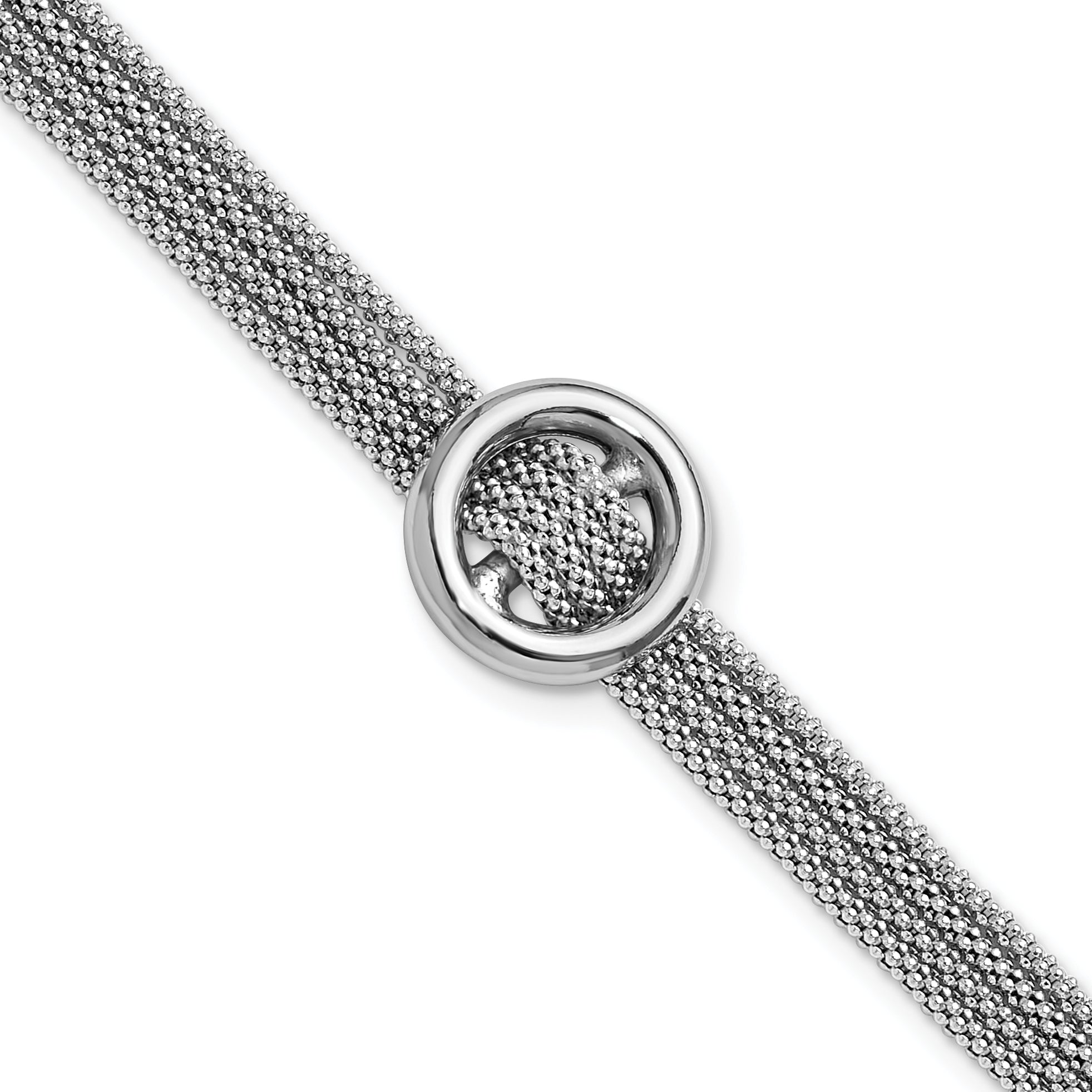 Sterling Silver RH-plat Circle Multi-strand w/1in ext. Bracelet