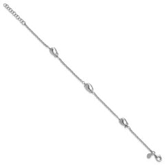 Sterling Silver RH-plated Polished Beads w/1in ext. Bracelet