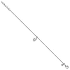 Sterling Silver RH-plat Polished Dangle Bead w/1in ext. Bracelet