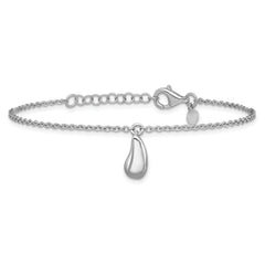 Sterling Silver RH-plat Polished Dangle Bead w/1in ext. Bracelet