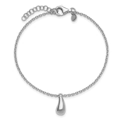 Sterling Silver RH-plat Polished Dangle Bead w/1in ext. Bracelet