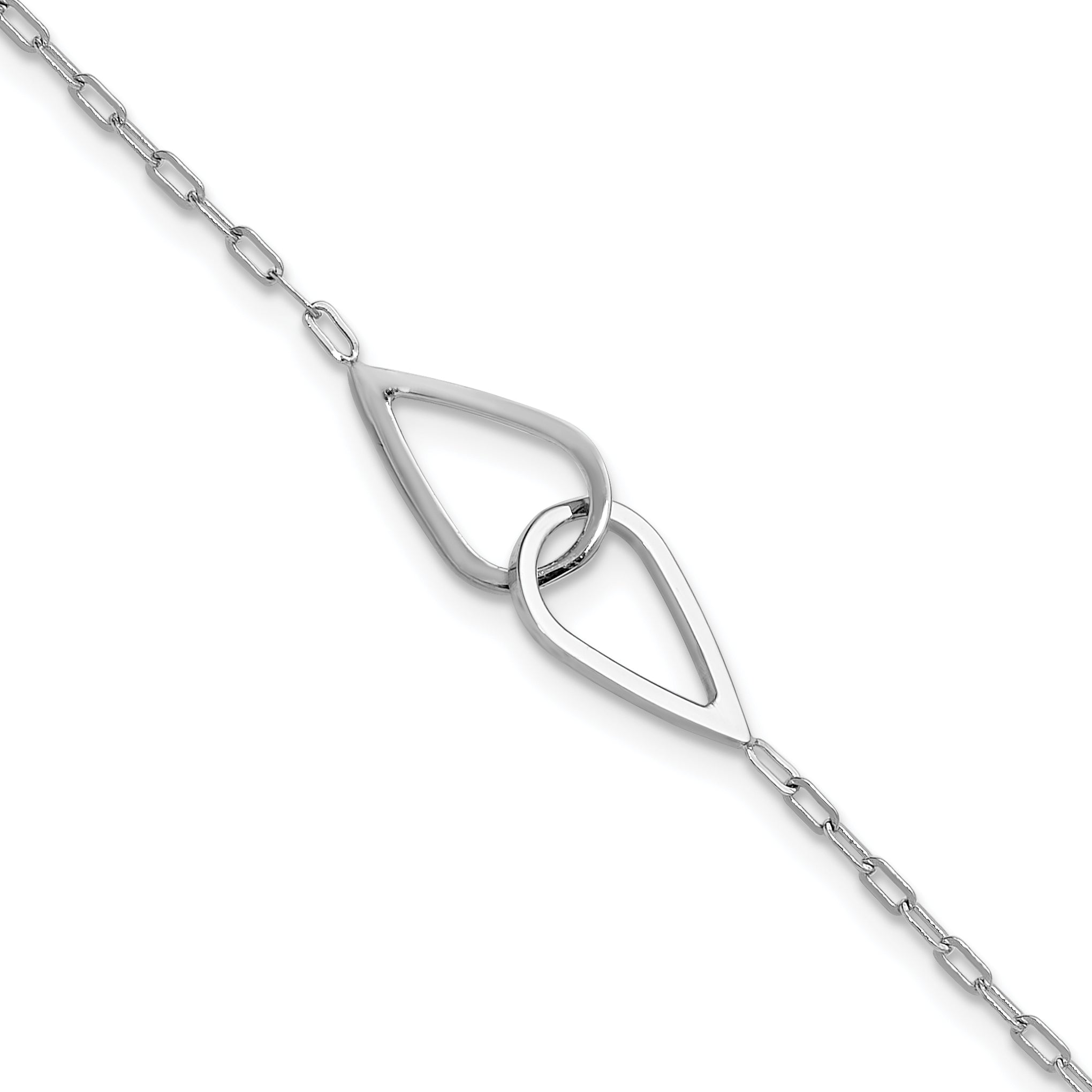 SS RH-plated Polish Intertwined Teardrop w/1in ext. Bracelet
