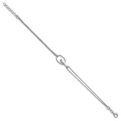 Sterling Silver RH-plated Polished Oval w/1in ext. Bracelet