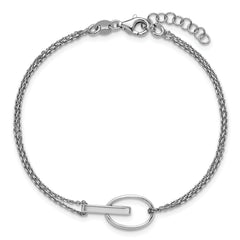 Sterling Silver RH-plated Polished Oval w/1in ext. Bracelet
