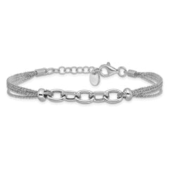 SS RH-plated Polished Multi-strand Link w/ 1in Ext. Bracelet