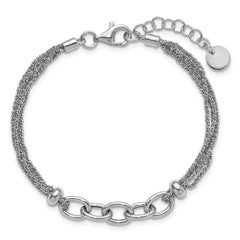 SS RH-plated Polished Multi-strand Link w/ 1in Ext. Bracelet
