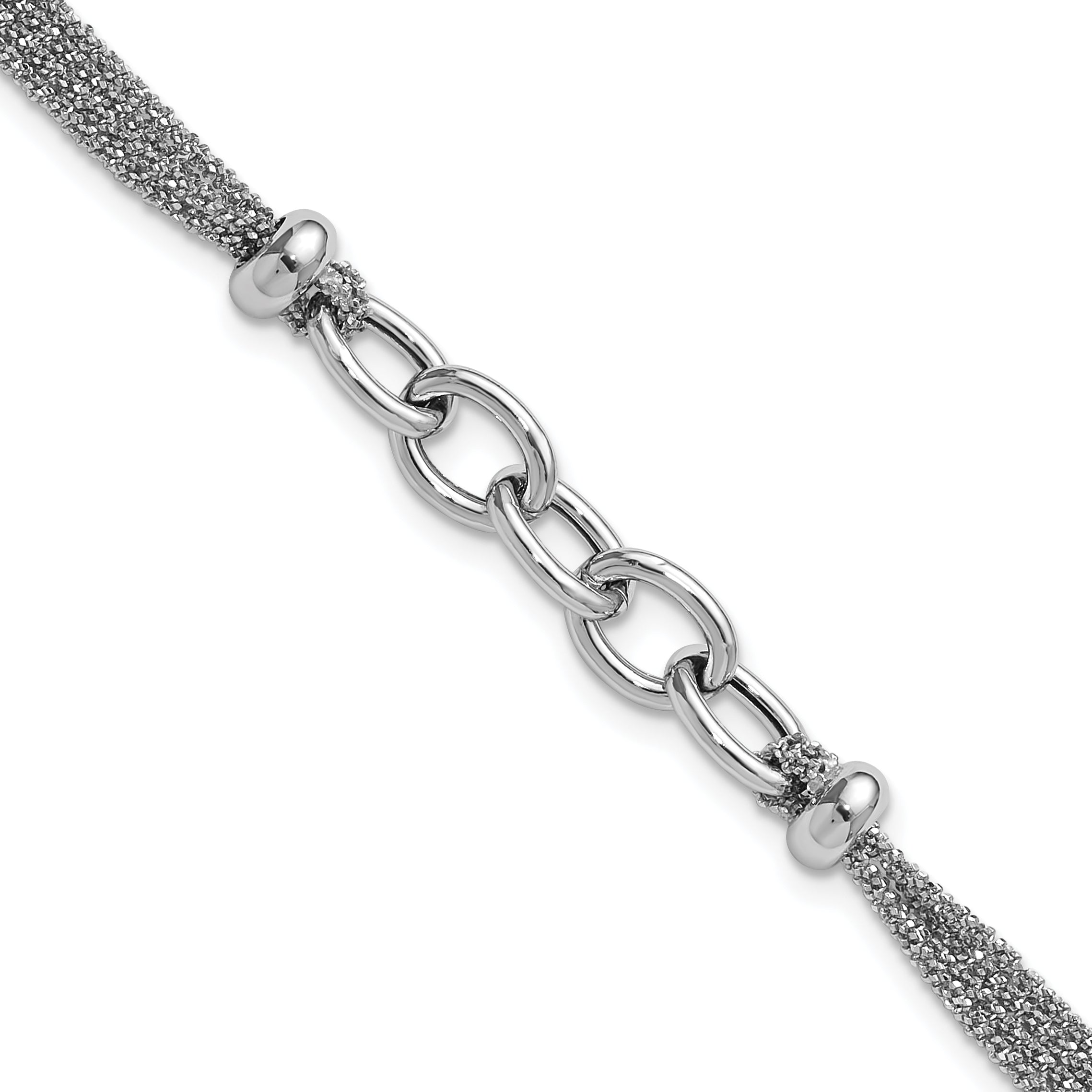 SS RH-plated Polished Multi-strand Link w/ 1in Ext. Bracelet