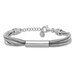 SS RH-pltd Wire Wrapped 3-strand Bar w/ 1in Ext. Bracelet