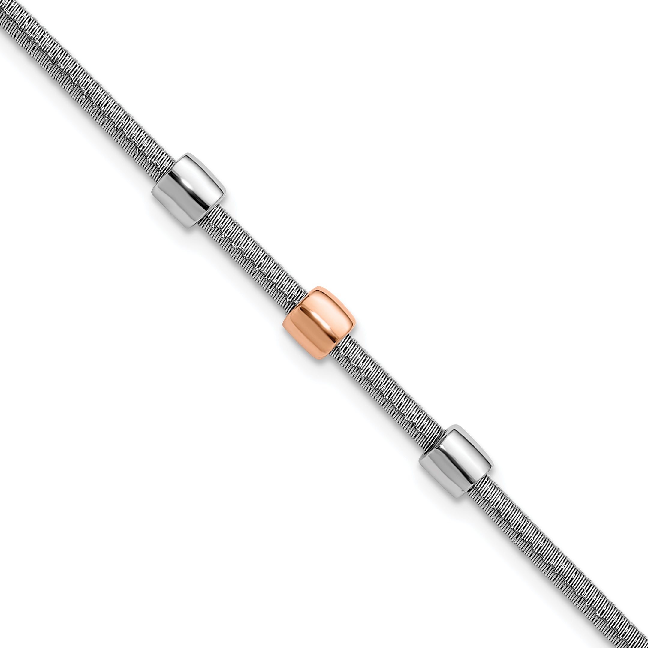 SS RH-plated/Rose Gold-plated Station w/1in Ext. Bracelet