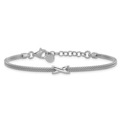 SS Rhodium-plated Polished 2-Strand X w/ 1in Ext. Bracelet