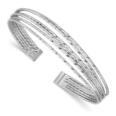 SS RH-plated Polished and D/C 6-Wire Cuff Bangle