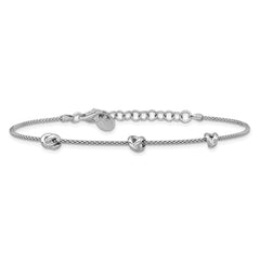 Sterling Silver RH-plt Polished Love Knot w/1in ext. Bracelet