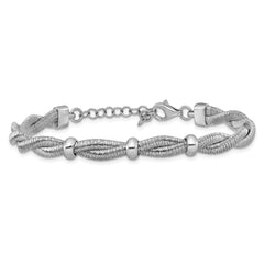 Sterling Silver RH-plated Polished Braided w/1in ext. Bracelet