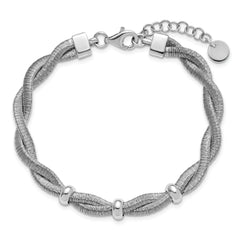 Sterling Silver RH-plated Polished Braided w/1in ext. Bracelet