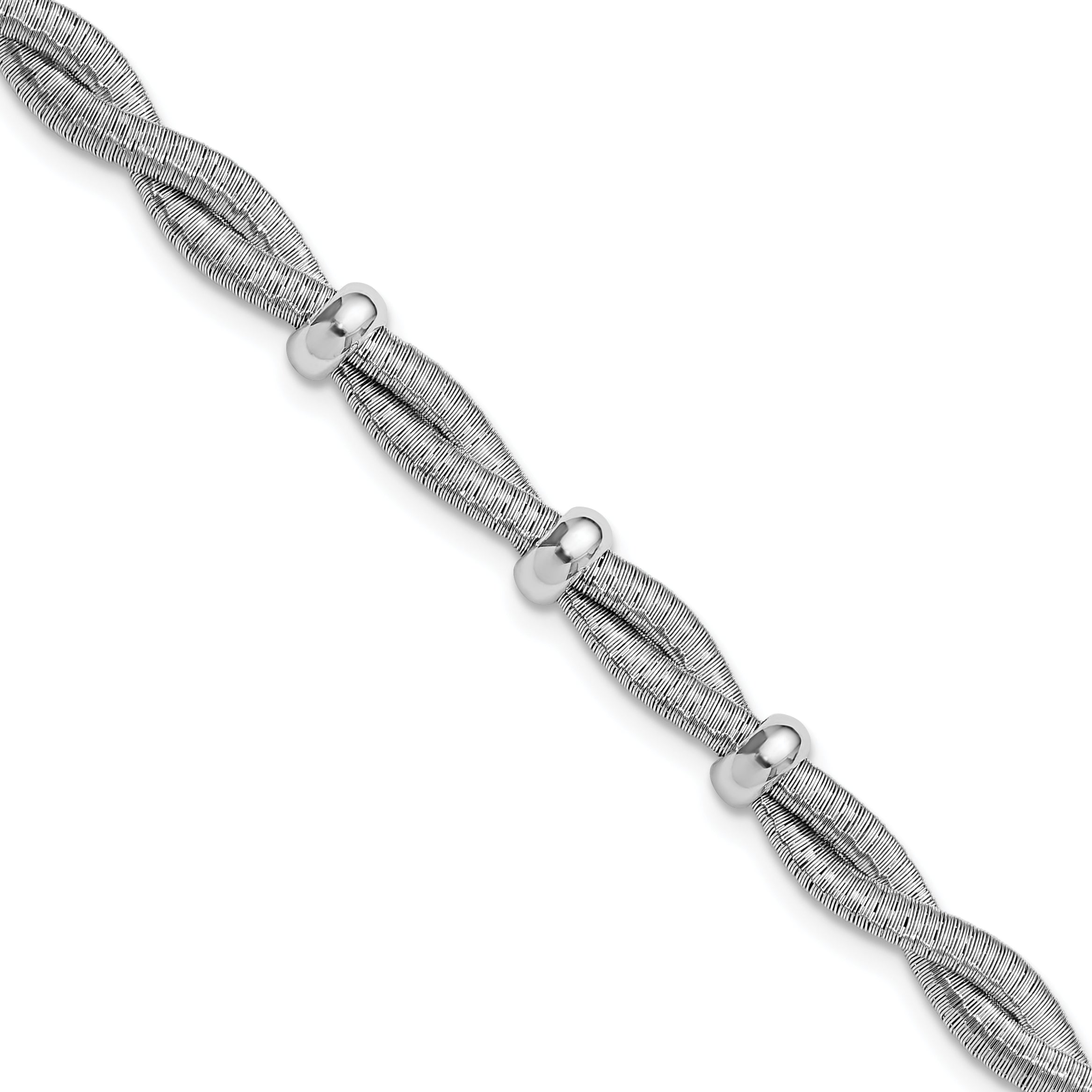Sterling Silver RH-plated Polished Braided w/1in ext. Bracelet