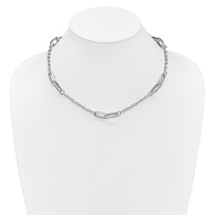Sterling Silver RH-plated Polished and Hammered Link Necklace