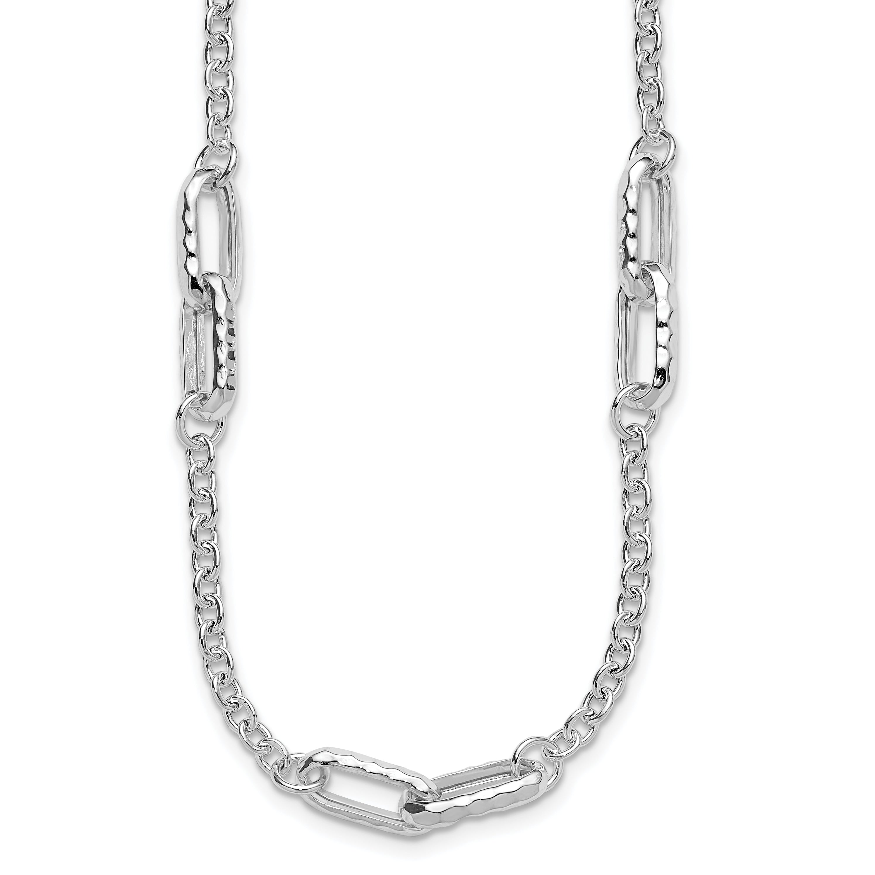 Sterling Silver RH-plated Polished and Hammered Link Necklace