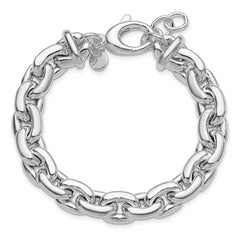 Sterling Silver RH-plt Polished Cable Link w/.5in ext. Bracelet