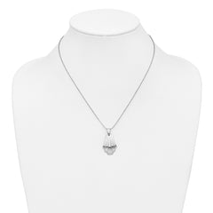 Sterling Silver Rh-Plat Polished Fancy Pendant on Beaded Necklace