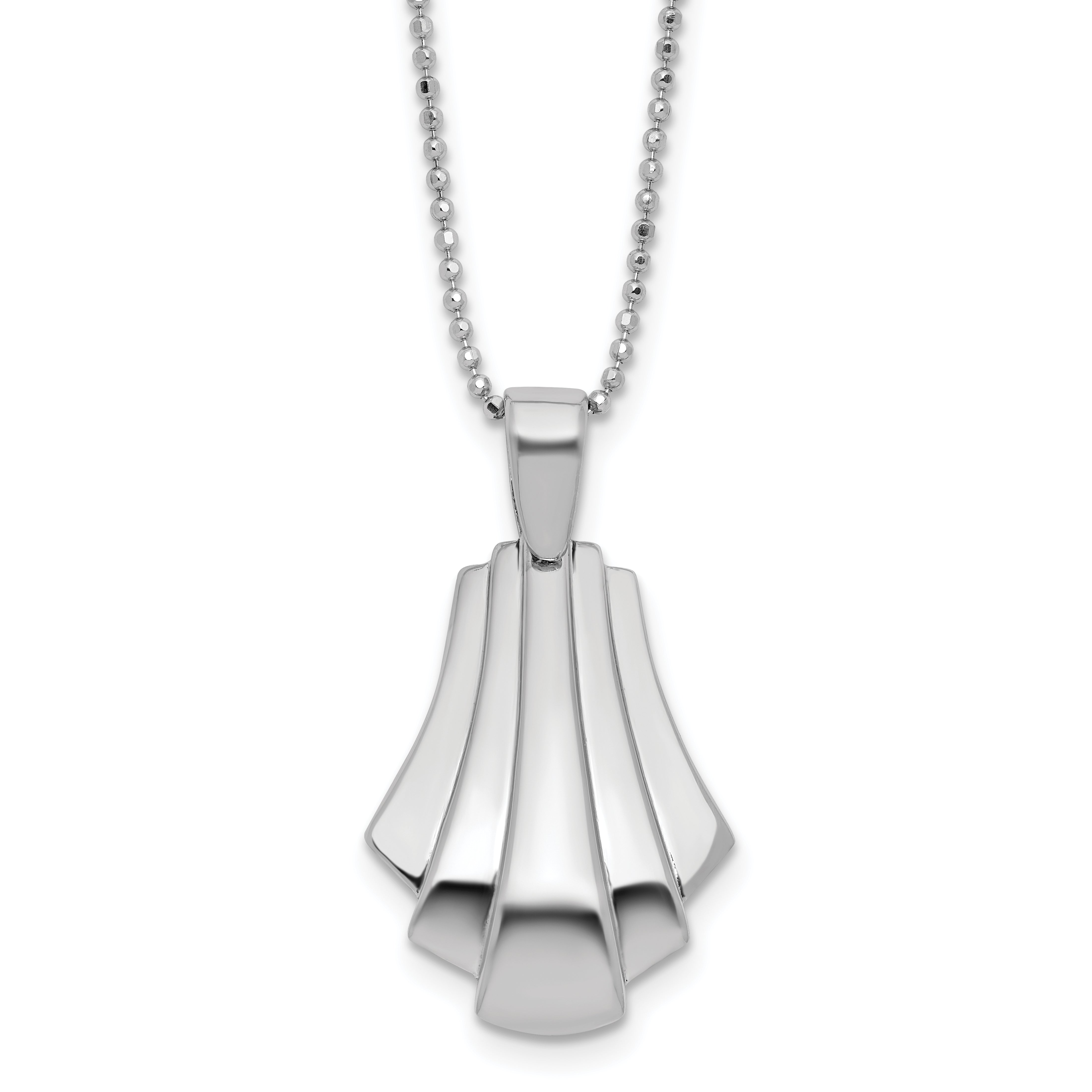 Sterling Silver Rh-Plat Polished Fancy Pendant on Beaded Necklace