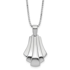 Sterling Silver Rh-Plat Polished Fancy Pendant on Beaded Necklace