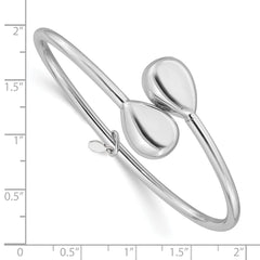 Sterling Silver RH-plated Teardrop accent Flexible Bypass Bangle