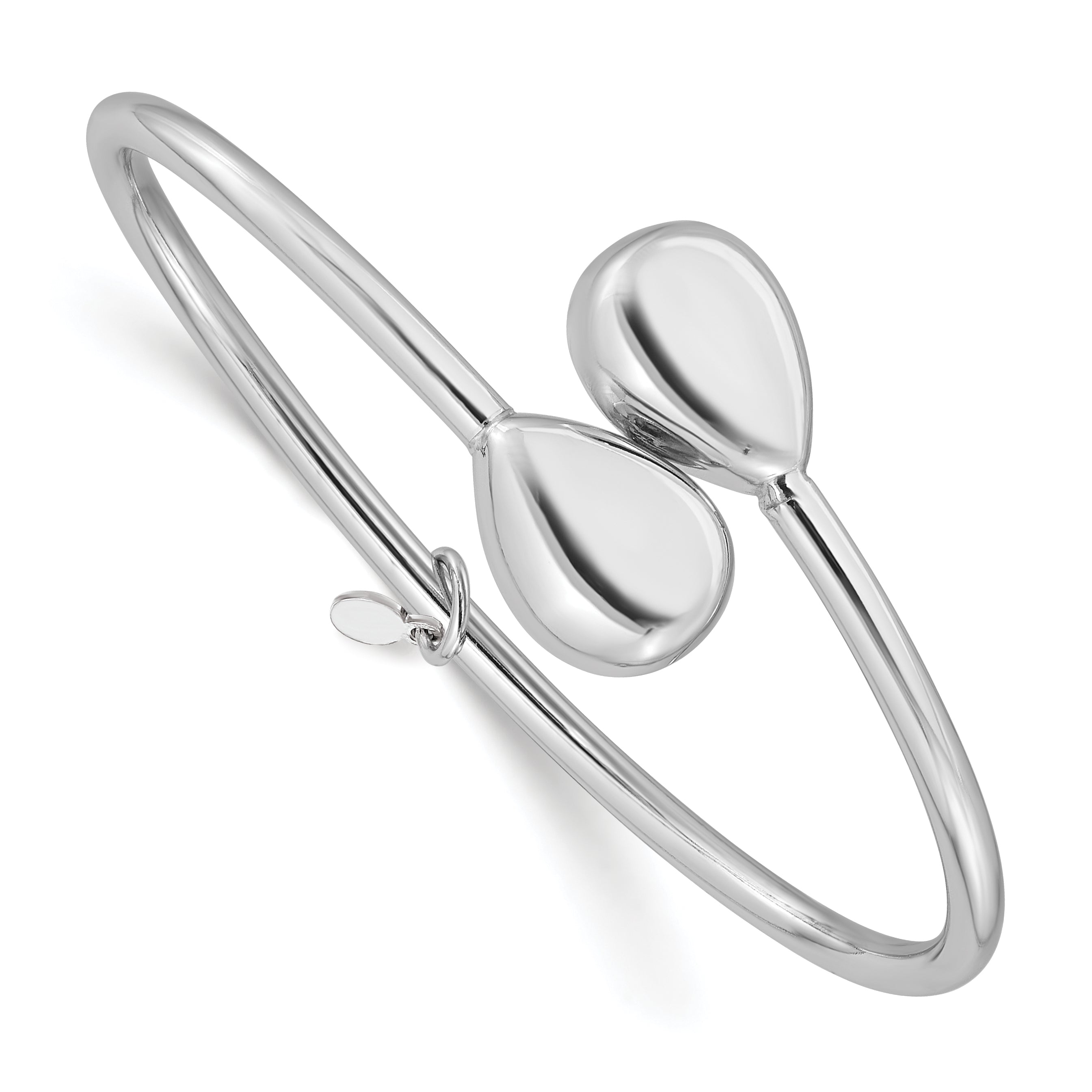 Sterling Silver RH-plated Teardrop accent Flexible Bypass Bangle