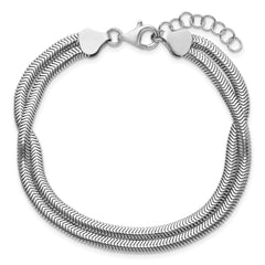 Sterling Silver RH-Plated Pol. Fancy 2-strand w/1in ext. Bracelet