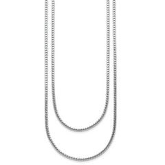 Sterling Silver RH-Plated Pol. Fancy 2-strand w/2in ext. Necklace
