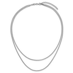 Sterling Silver RH-Plated Pol. Fancy 2-strand w/2in ext. Necklace
