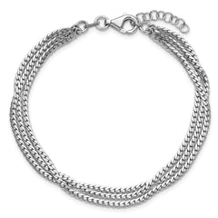 Sterling Silver RH-Plated Pol. Fancy 3-strand w/1in ext. Bracelet