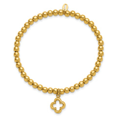 Sterling Silver Gold-tone Polished Beads w/Charm Stretch Bracelet