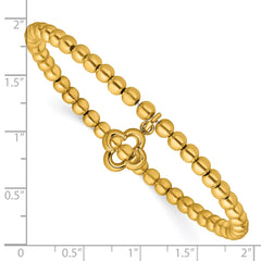 Sterling Silver Gold-tone Polished Beads w/Charm Stretch Bracelet