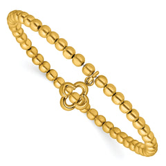 Sterling Silver Gold-tone Polished Beads w/Charm Stretch Bracelet