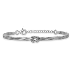 Sterling Silver RH-plt Pol. 2-Strand Knot w/1in ext. Bracelet