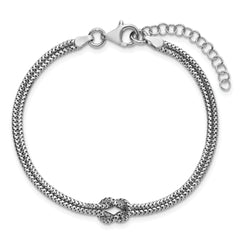 Sterling Silver RH-plt Pol. 2-Strand Knot w/1in ext. Bracelet