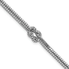 Sterling Silver RH-plt Pol. 2-Strand Knot w/1in ext. Bracelet