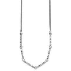 Sterling Silver RH-plt Pol. 2-strand Beaded w/2in ext. Necklace
