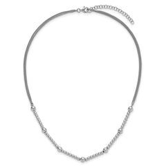 Sterling Silver RH-plt Pol. 2-strand Beaded w/2in ext. Necklace