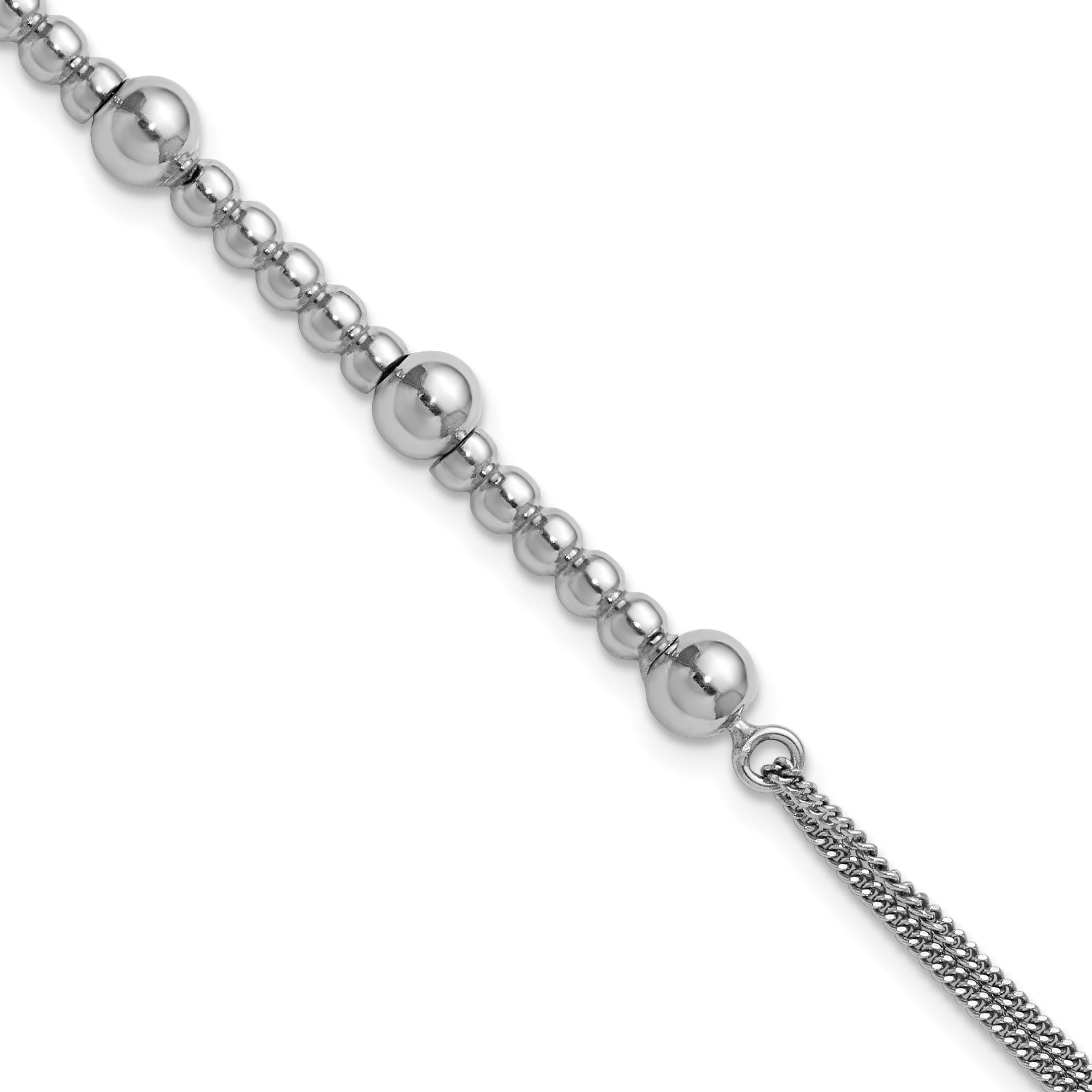 Sterling Silver RH-plt Pol. 2-strand Beaded w/1in ext. Bracelet